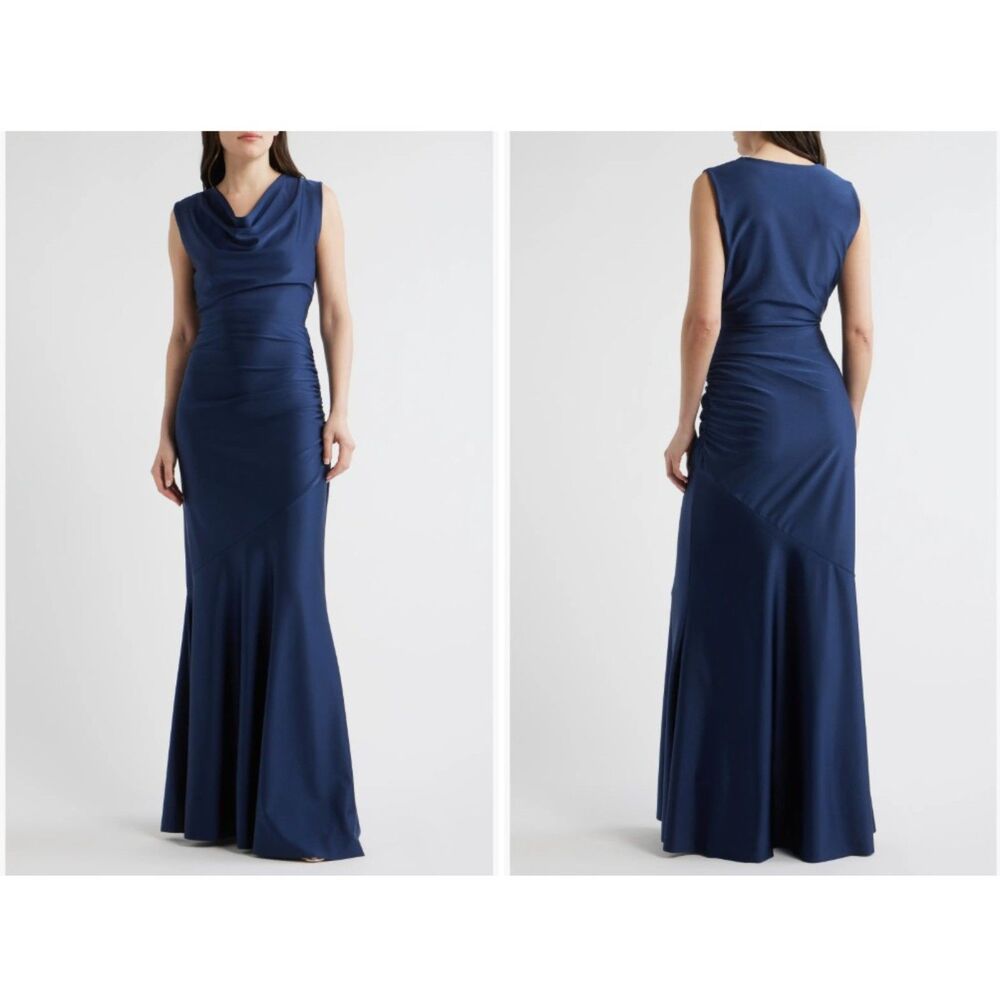 Chiara Boni La Petite Robe Midnight Blue Eunia Ruched Sleeveless Gown Size 38